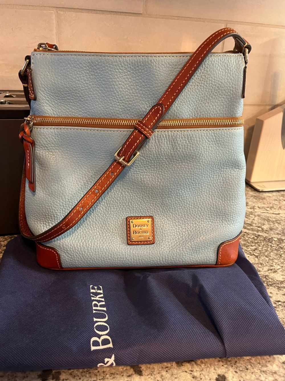 Dooney & Bourke Pebble Grain Leather Caribbean Blue Hobo Shoulder Bag